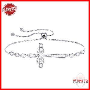 Sterling Silver Infinity Cross Bracelet with Birthstone Cubic Zirconia